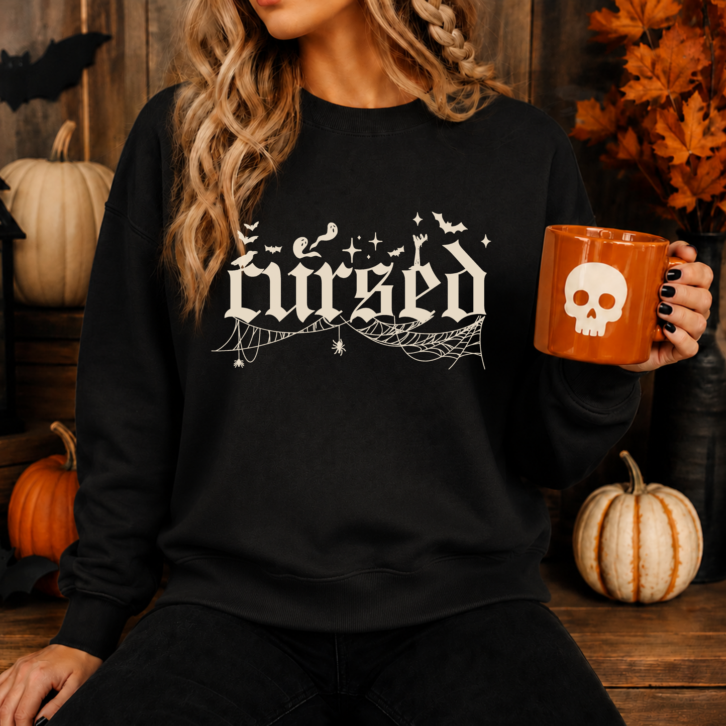 Cursed Gothic Halloween Sweatshirt | Front & Back Design