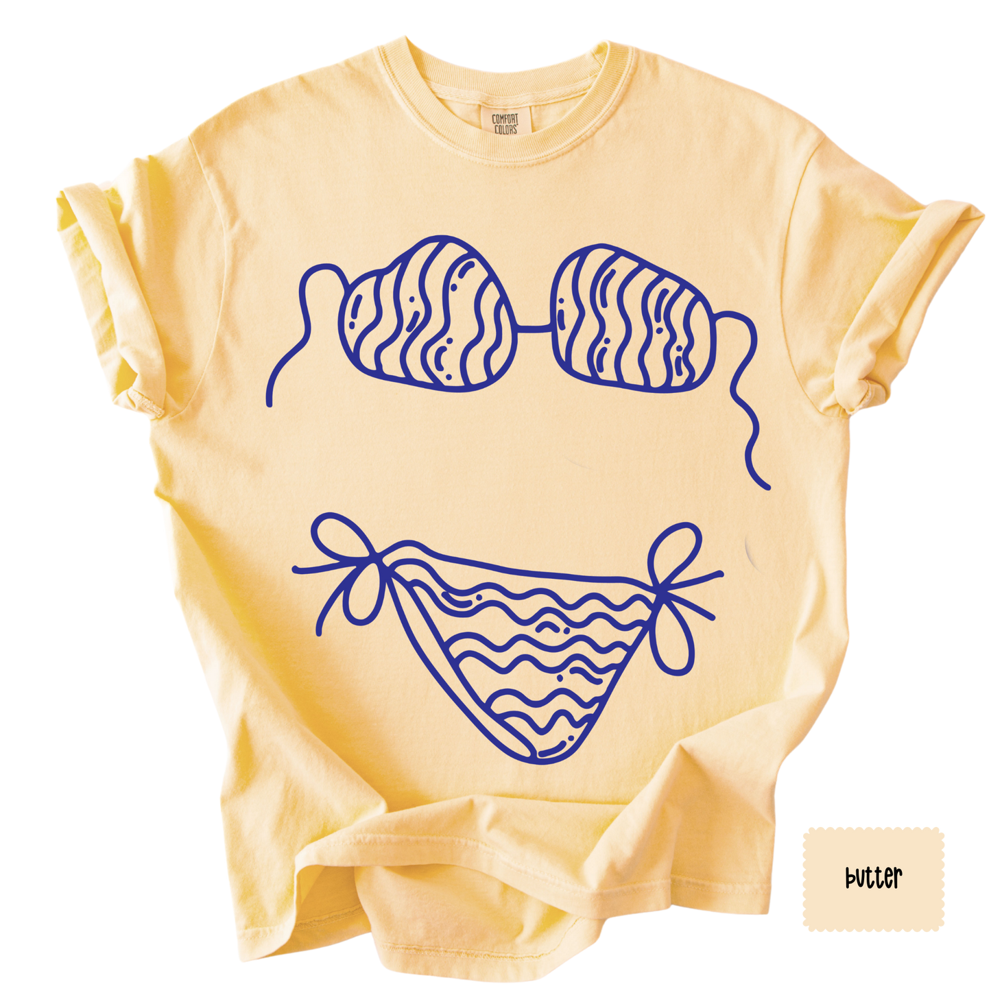 Bikini Outline Graphic Tee | Coastal Beach Shirt for Women | Summer Vacation T-Shirt