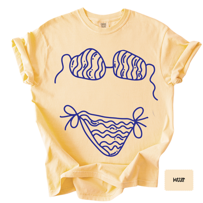 Bikini Outline Graphic Tee | Coastal Beach Shirt for Women | Summer Vacation T-Shirt