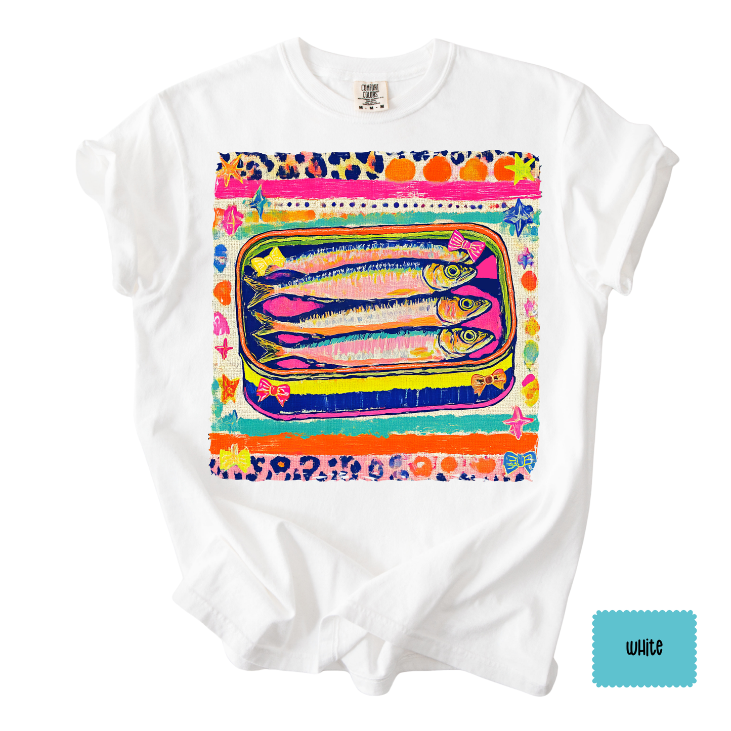 Sardine Art Graphic Tee | Colorful Coastal Shirt for Women | Beach Vacation T-Shirt