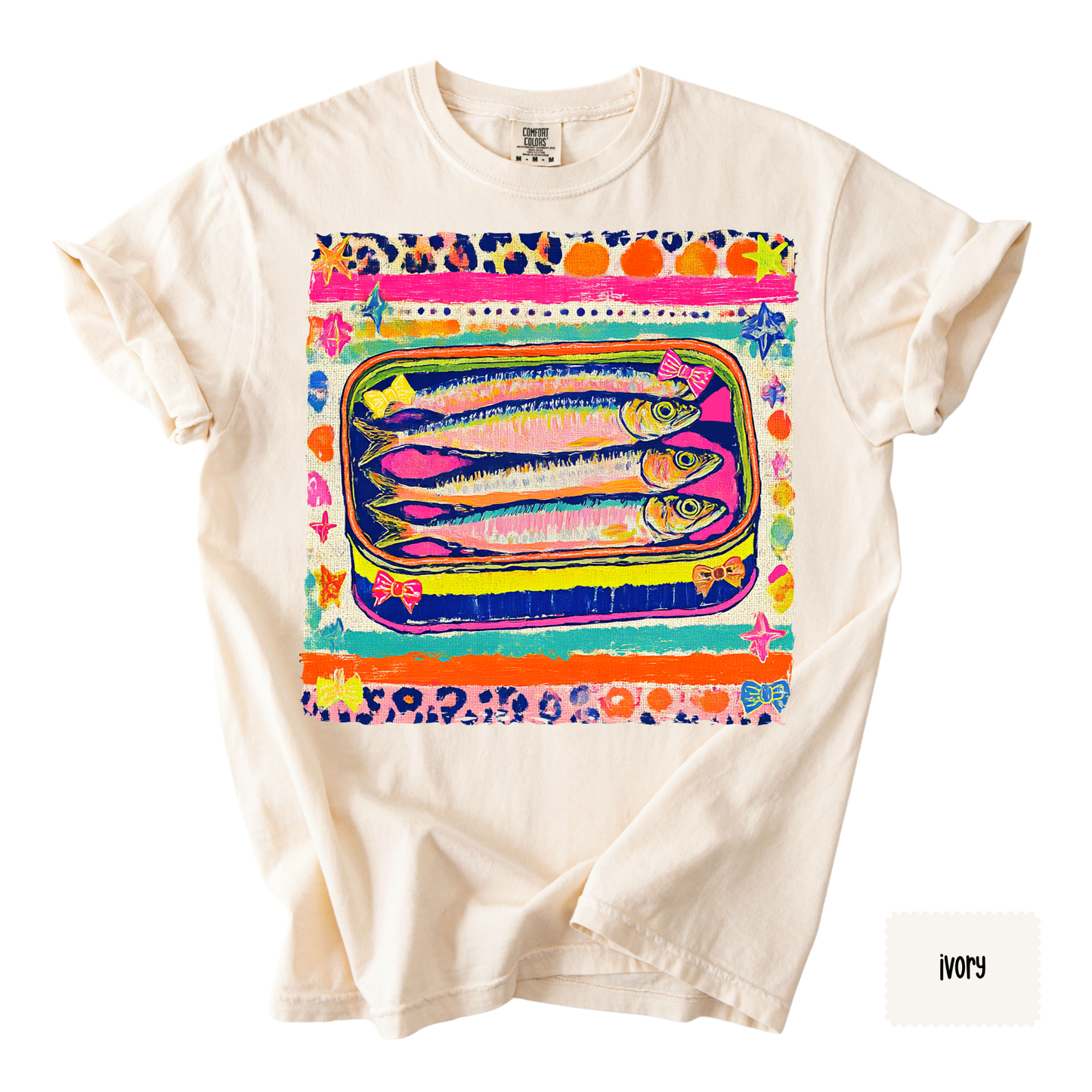 Sardine Art Graphic Tee | Colorful Coastal Shirt for Women | Beach Vacation T-Shirt