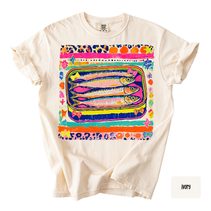 Sardine Art Graphic Tee | Colorful Coastal Shirt for Women | Beach Vacation T-Shirt