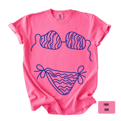 Bikini Outline Graphic Tee | Coastal Beach Shirt for Women | Summer Vacation T-Shirt
