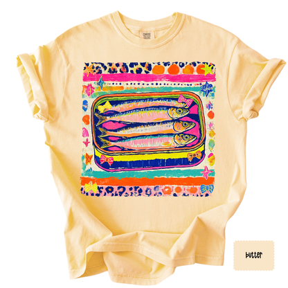 Sardine Art Graphic Tee | Colorful Coastal Shirt for Women | Beach Vacation T-Shirt