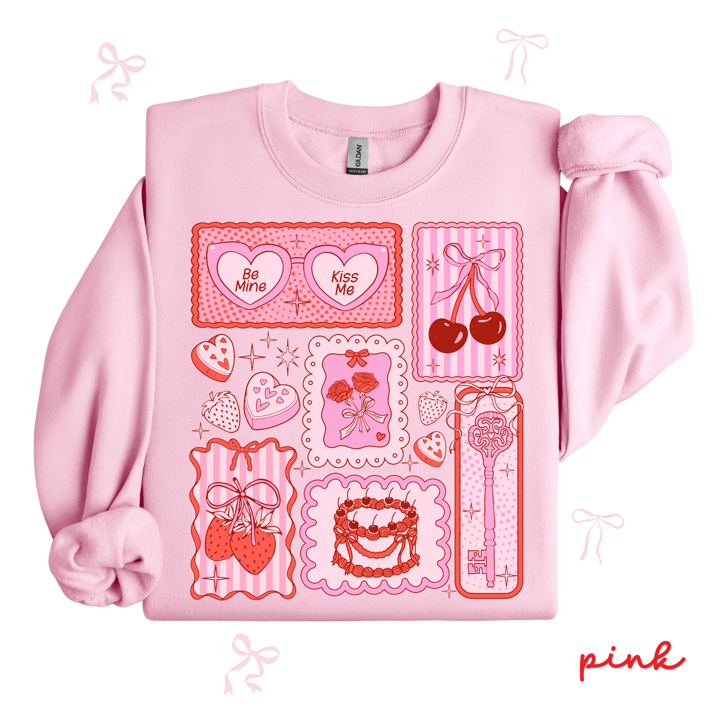 Valentine Patchwork Sweatshirt | Coquette Pink Valentine Collage | Cute Valentine Outfit for Women