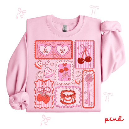 Valentine Patchwork Sweatshirt | Coquette Pink Valentine Collage | Cute Valentine Outfit for Women