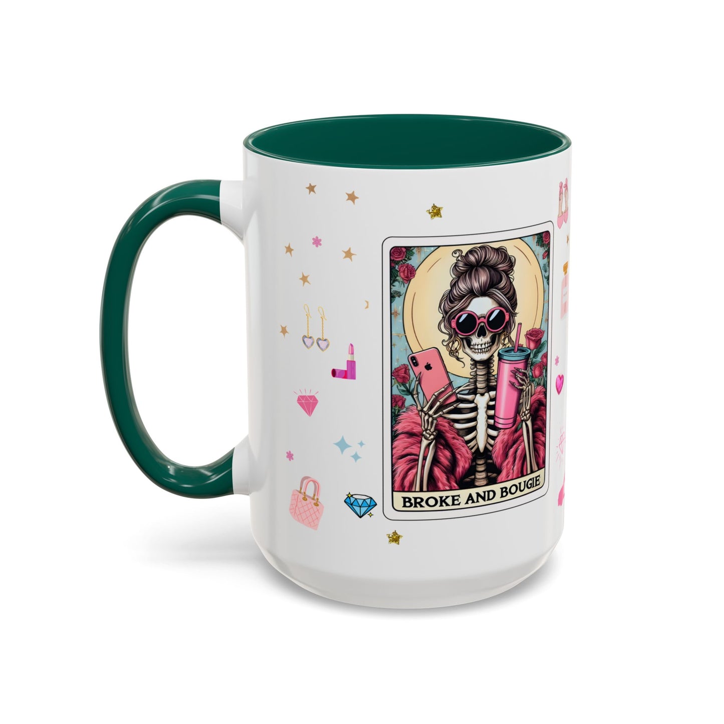 Broke and Bougie Tarot Card Mug | 15 oz Funny Skeleton Coffee Mug | Cute Bougie Gift