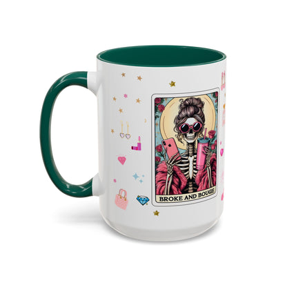 Broke and Bougie Tarot Card Mug | 15 oz Funny Skeleton Coffee Mug | Cute Bougie Gift