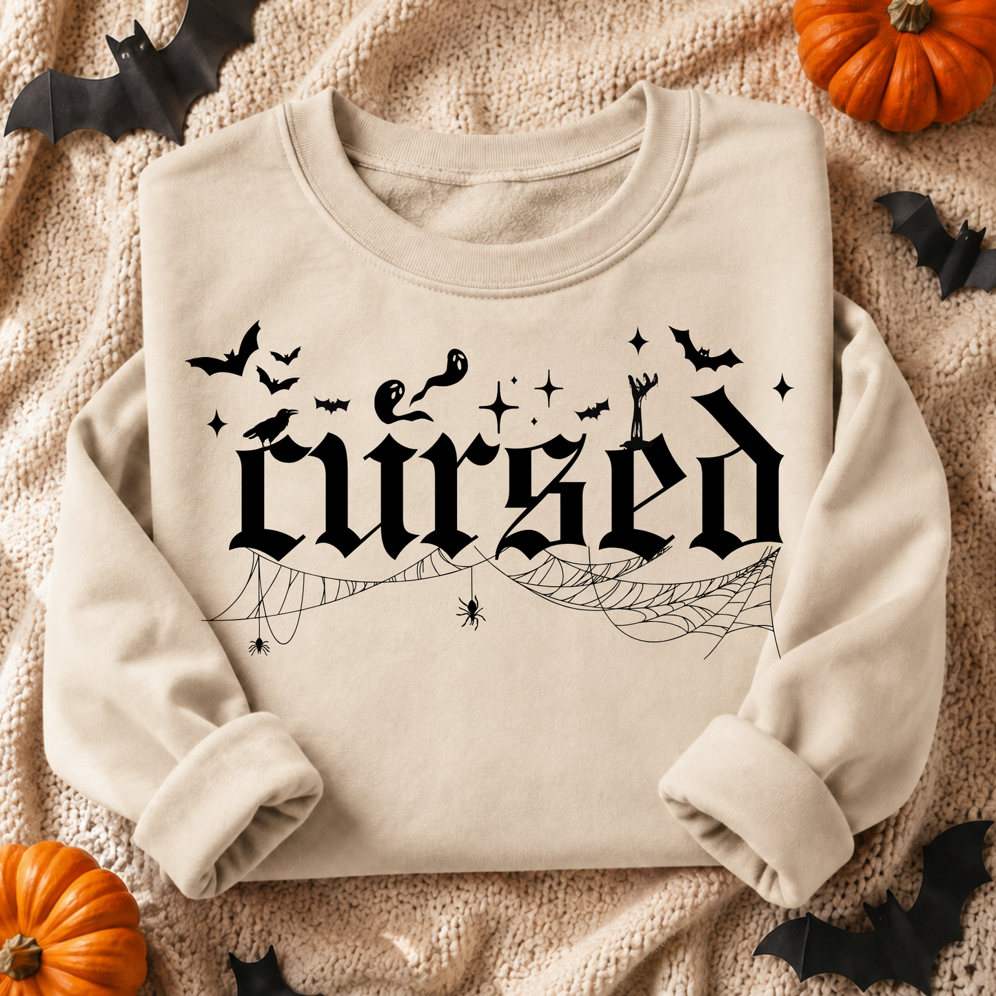 Cursed Gothic Halloween Sweatshirt | Front & Back Design