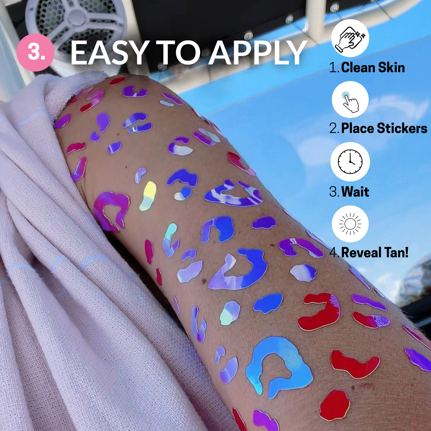 Holographic Animal Print Tanning Stickers | 4pc Viral Sun Tattoo Set | Cheetah & Leopard Vinyl Body Decals