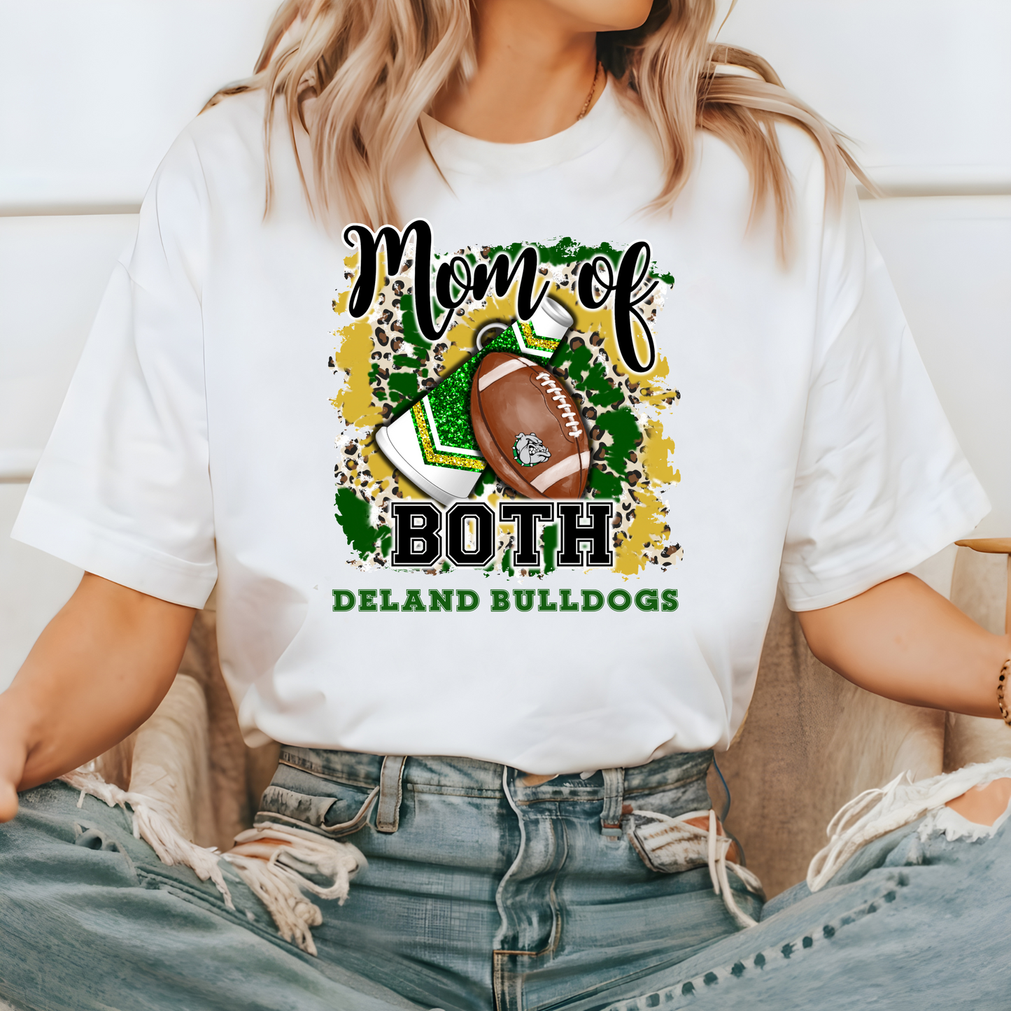 Mom of Both Deland Bulldogs Tee - Green and Gold Pride