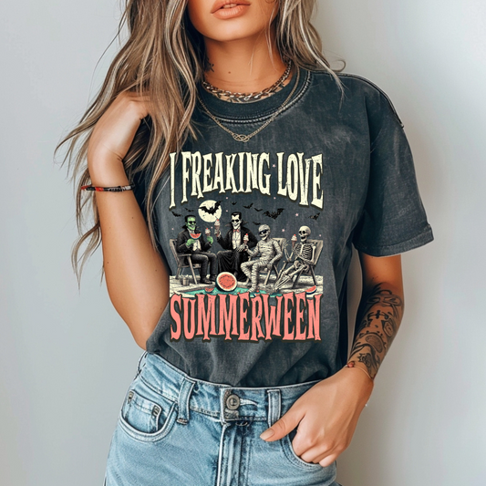I Freaking Love Summerween Women's T-Shirt – Skeleton Halloween Beach Tee