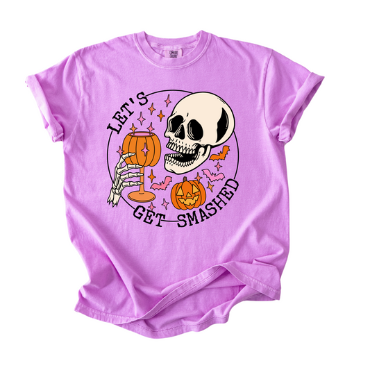 Let’s Get Smashed Women’s T-Shirt – Funny Skeleton Halloween Tee