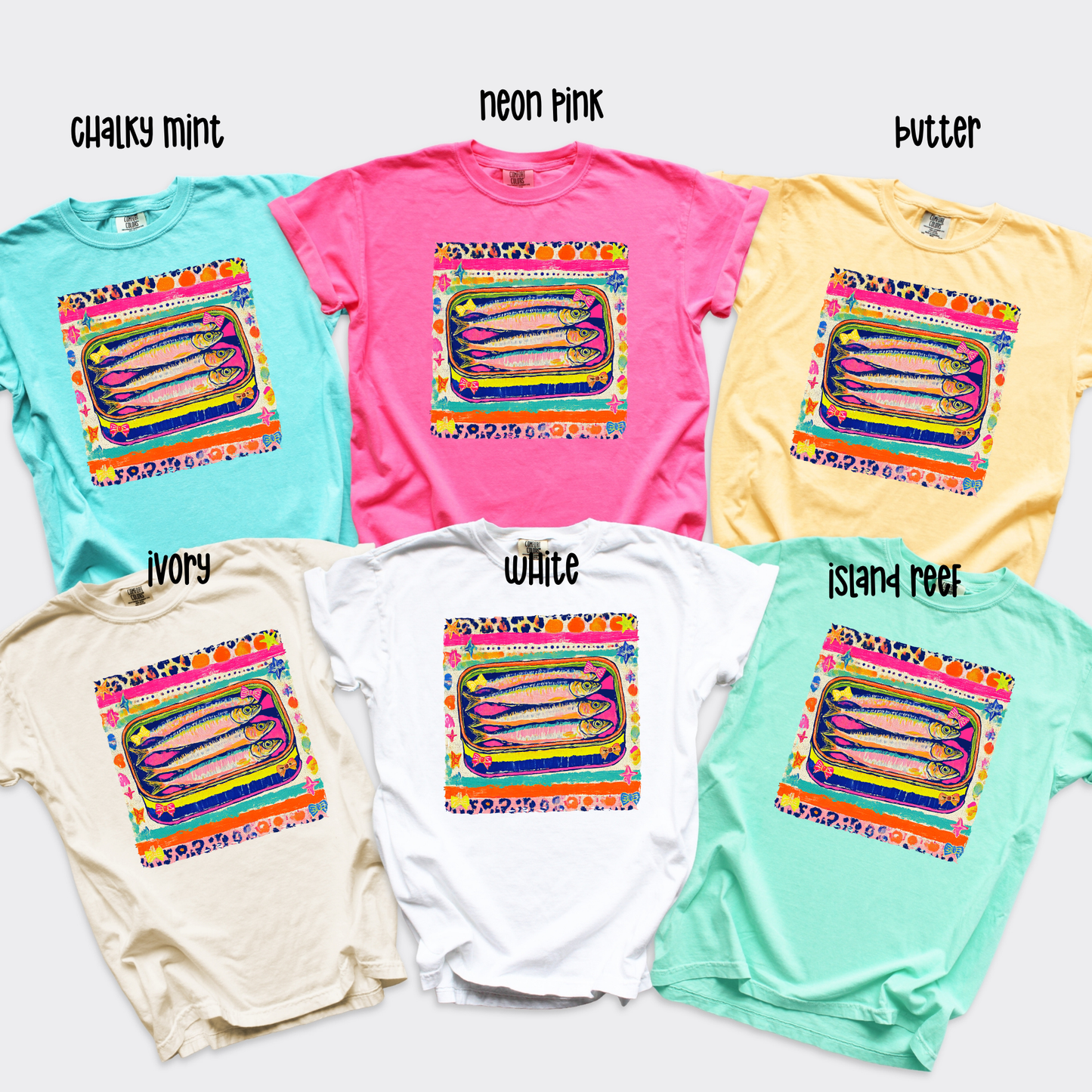 Sardine Art Graphic Tee | Colorful Coastal Shirt for Women | Beach Vacation T-Shirt
