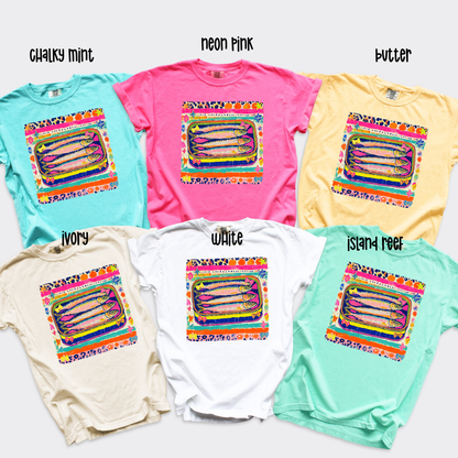 Sardine Art Graphic Tee | Colorful Coastal Shirt for Women | Beach Vacation T-Shirt