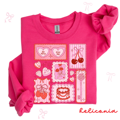 Valentine Patchwork Sweatshirt | Coquette Pink Valentine Collage | Cute Valentine Outfit for Women