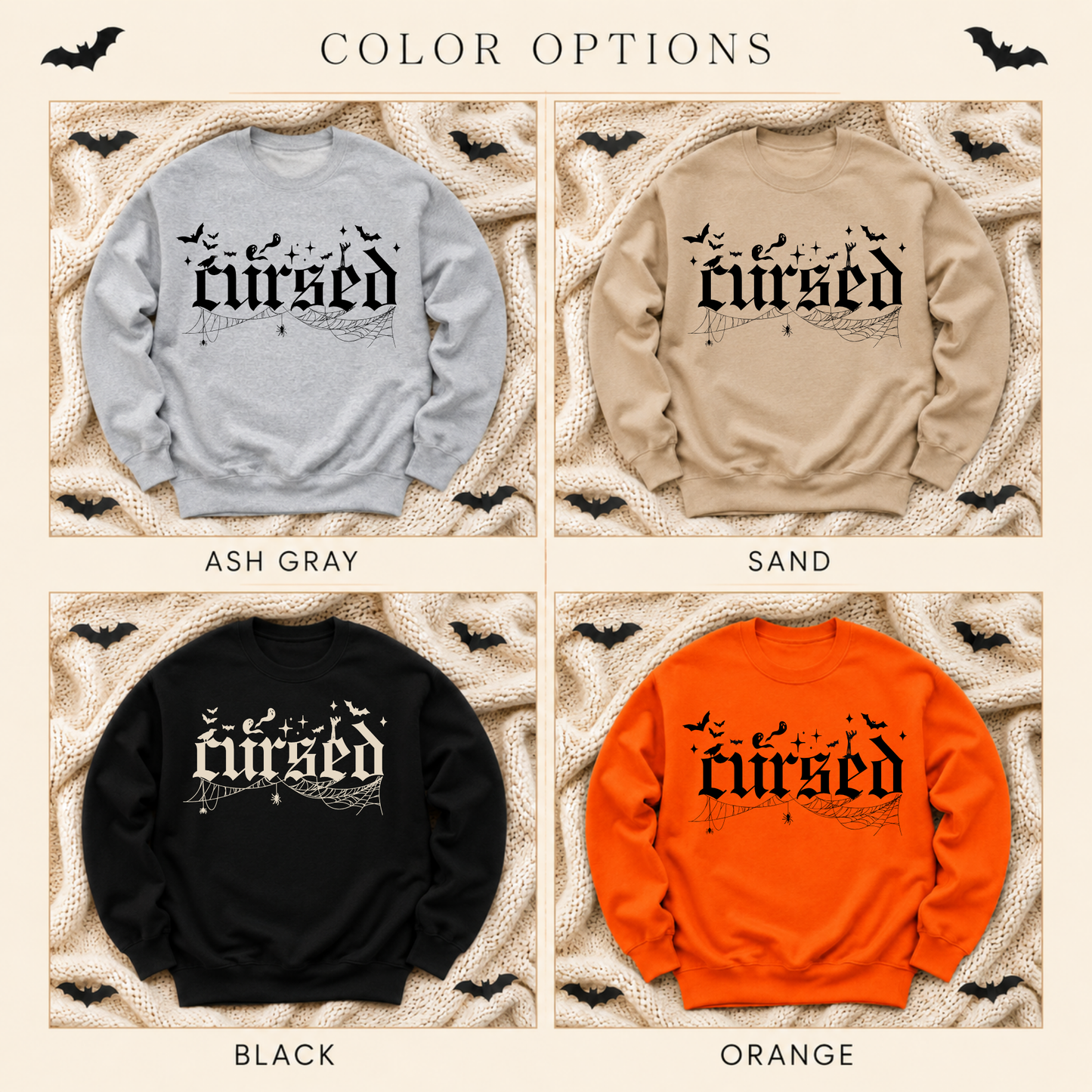 Cursed Gothic Halloween Sweatshirt | Front & Back Design