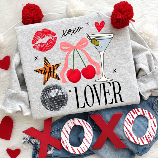 Gray sweatshirt with colorful graphics and text on a white background