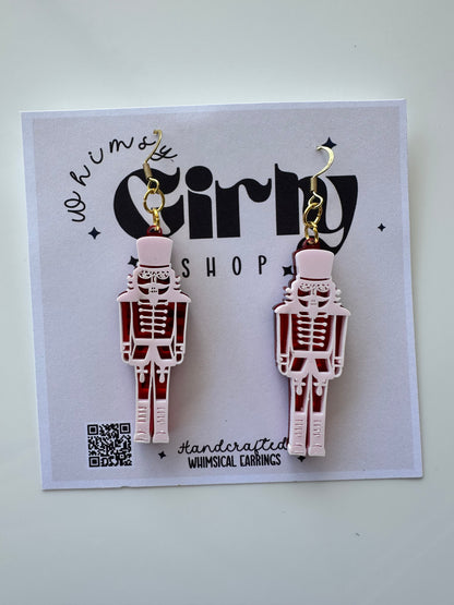 Pink Nutcracker Acrylic Dangle Earrings – Christmas Statement Jewelry