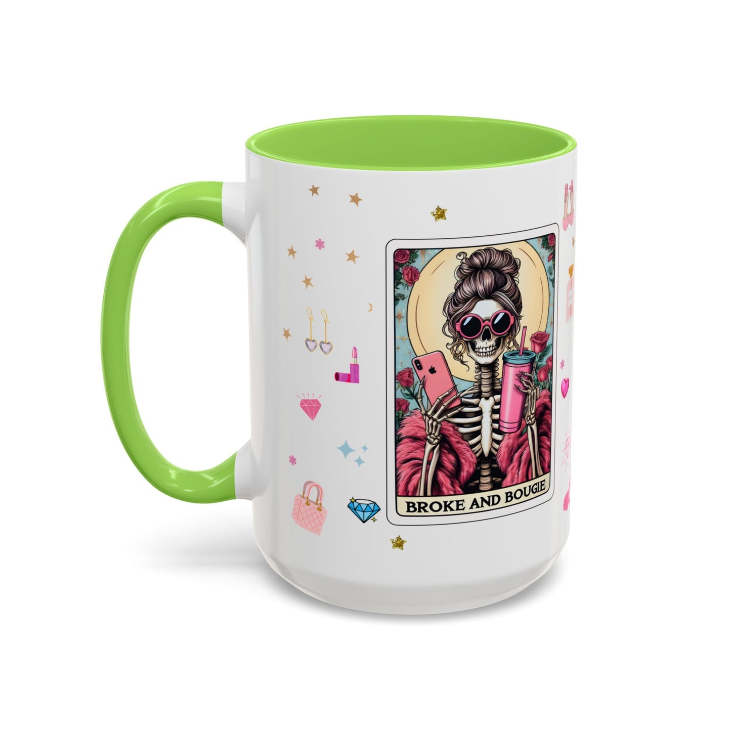 Broke and Bougie Tarot Card Mug | 15 oz Funny Skeleton Coffee Mug | Cute Bougie Gift