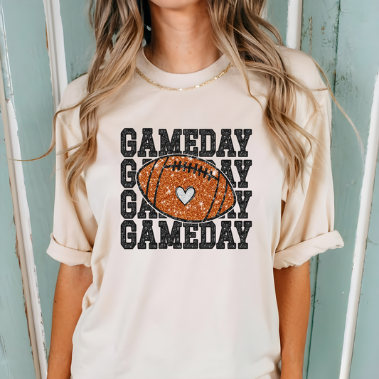 Gameday Football Shirt - Game Day Graphic T-Shirt - Faux Glitter Design