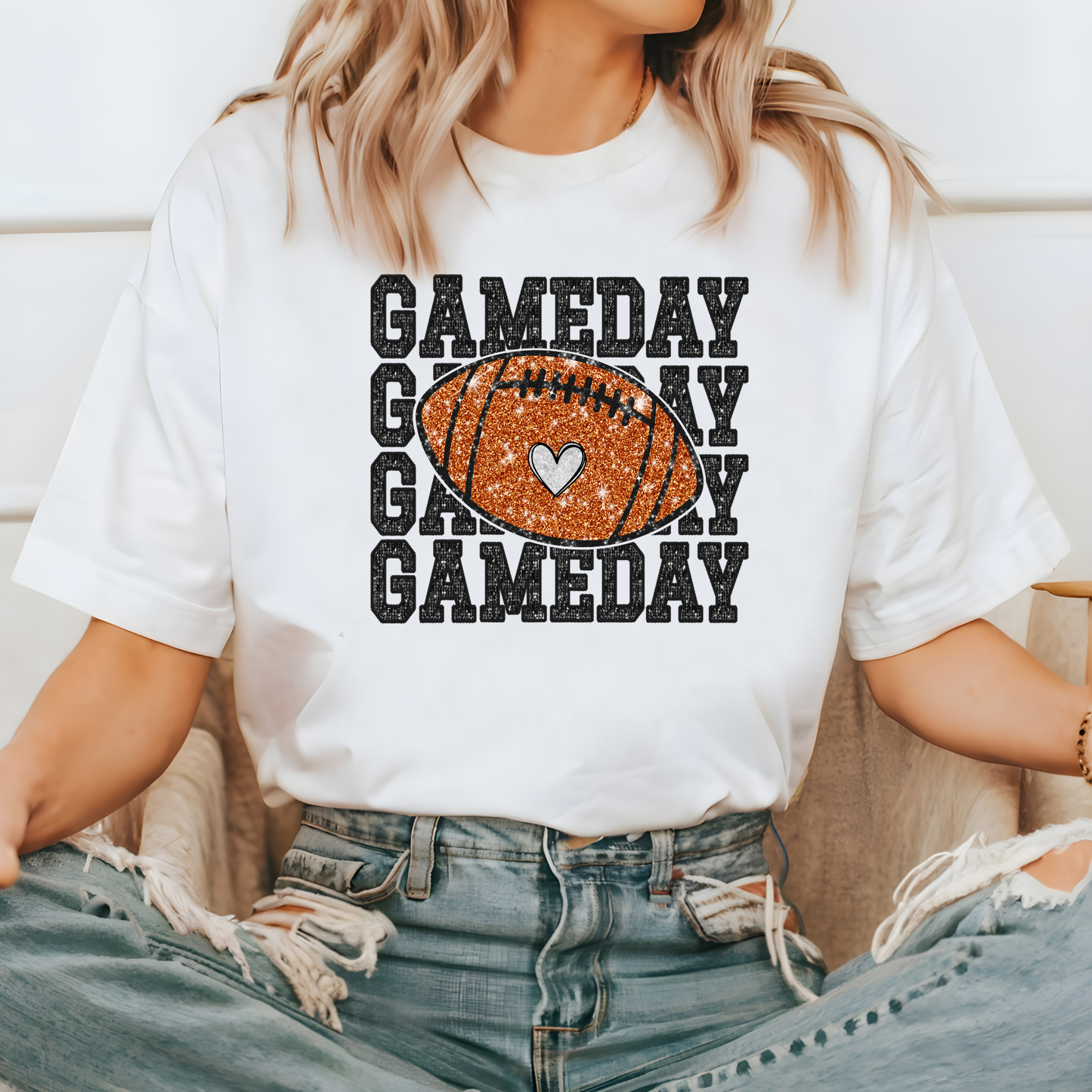 Gameday Football Shirt - Game Day Graphic T-Shirt - Faux Glitter Design