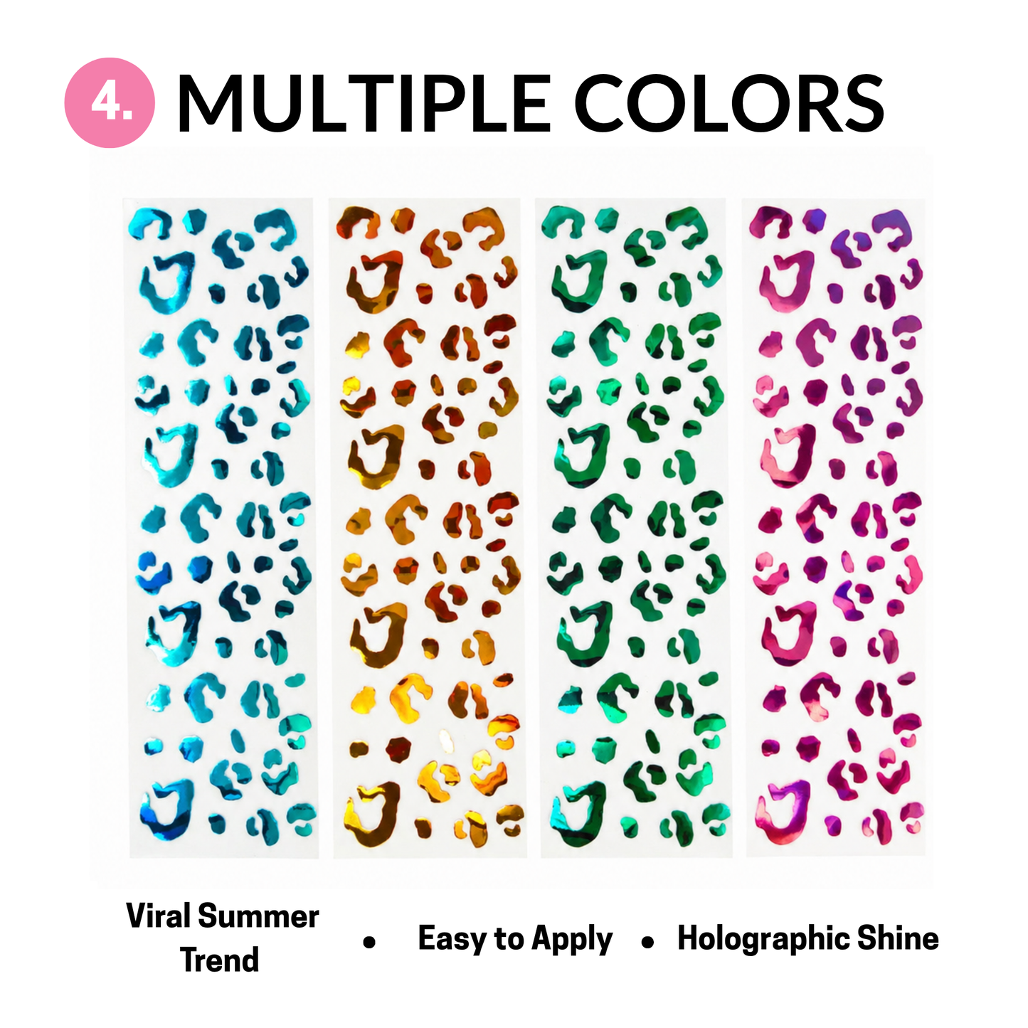 Holographic Animal Print Tanning Stickers | 4pc Viral Sun Tattoo Set | Cheetah & Leopard Vinyl Body Decals