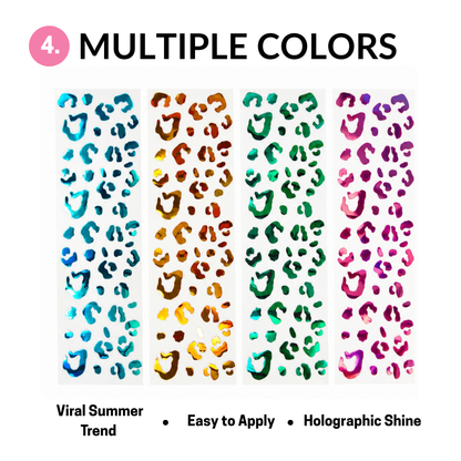 Holographic Animal Print Tanning Stickers | 4pc Viral Sun Tattoo Set | Cheetah & Leopard Vinyl Body Decals