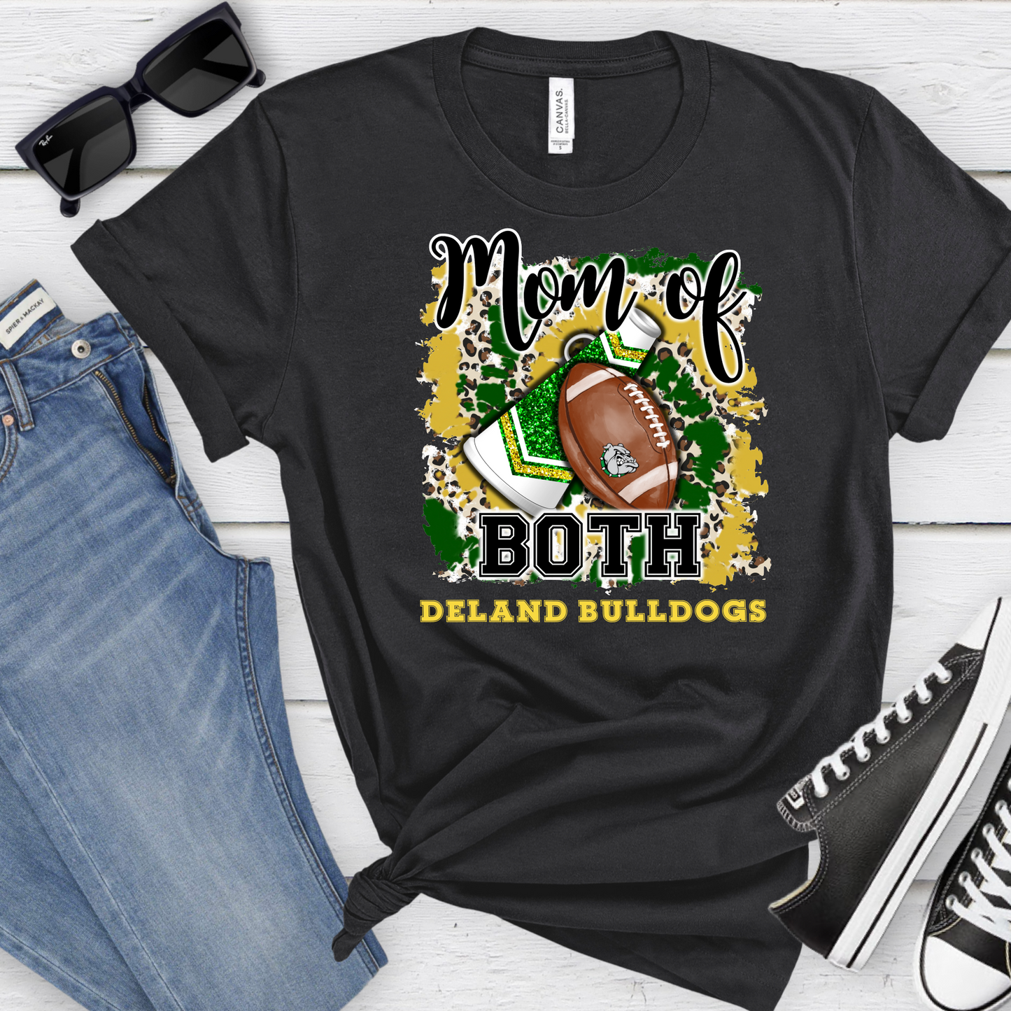 Mom of Both Deland Bulldogs Tee - Green and Gold Pride