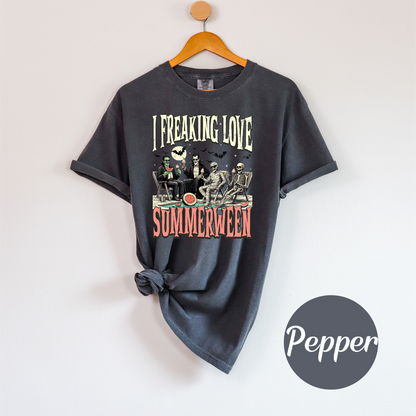 I Freaking Love Summerween Women's T-Shirt – Skeleton Halloween Beach Tee