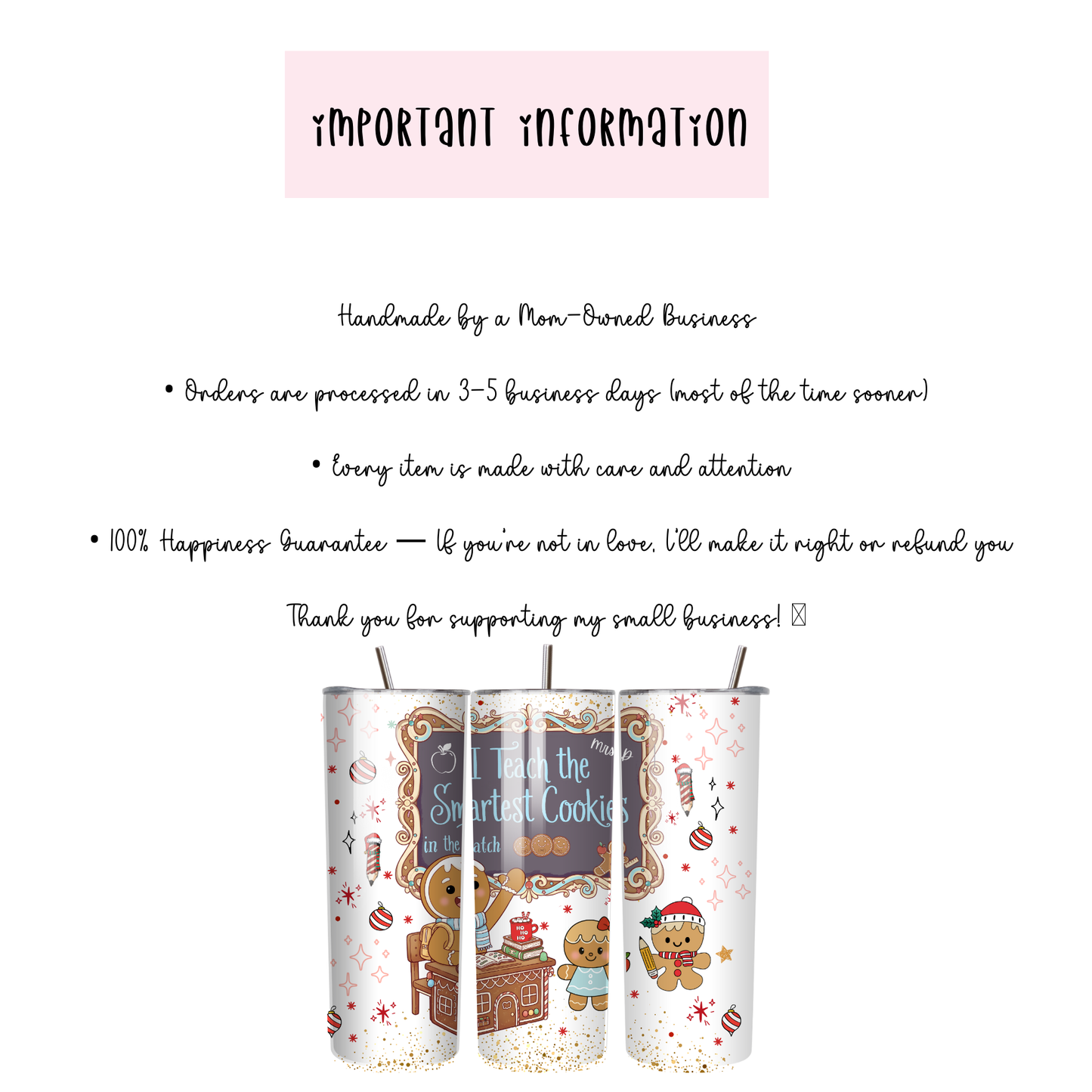 Personalized Teacher Tumbler | Smartest Cookies Cup | Custom Name Christmas Tumbler for Teachers