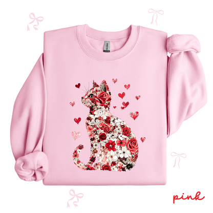 Personalized Valentine Cat Sweatshirt | Custom Cat Name Sleeve | Cute Valentine Outfit for Women