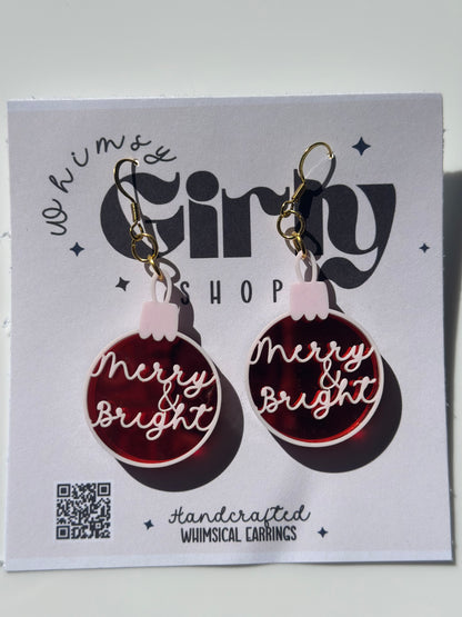 Merry & Bright Ornament Earrings – Christmas Acrylic Dangle Jewelry