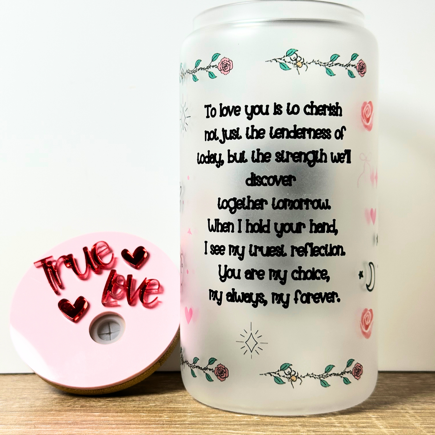 Personalized “The Lovers” Tarot Glass Can | Custom Couple Name Cup | Romantic Gothic Gift | 16oz Frosted Glass