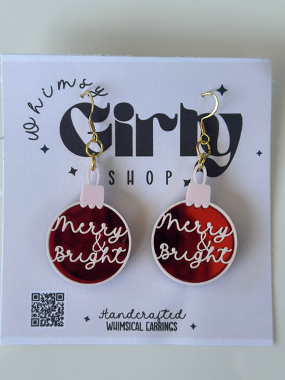 Merry & Bright Ornament Earrings – Christmas Acrylic Dangle Jewelry