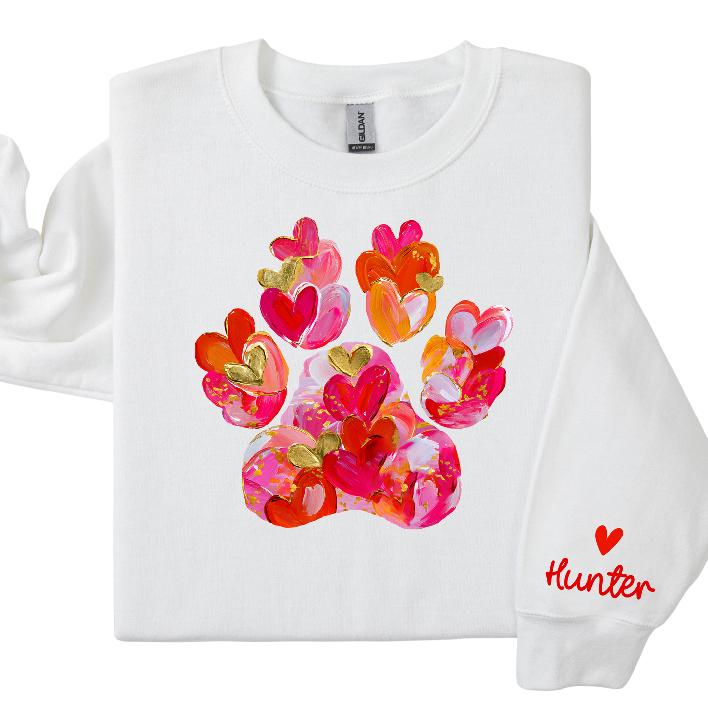 Personalized Valentine Dog Paw Sweatshirt | Custom Pet Name Sleeve | Cute Valentine Outfit for Women