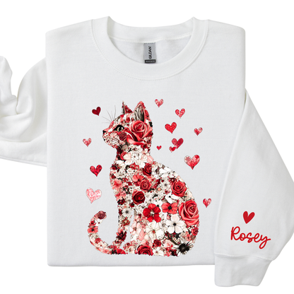 Personalized Valentine Cat Sweatshirt | Custom Cat Name Sleeve | Cute Valentine Outfit for Women