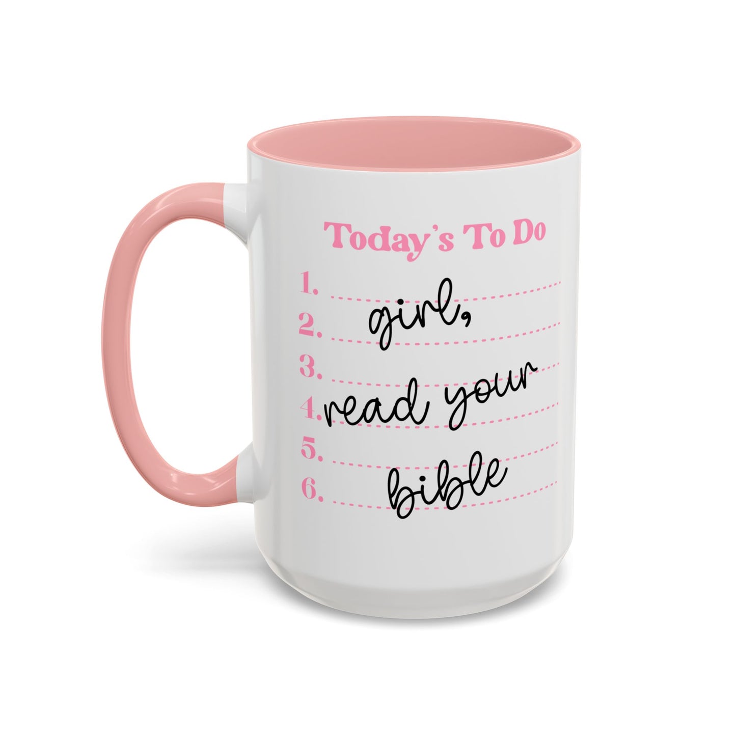 Today’s To-Do Christian Mug – 15oz Pink Handle & Interior Coffee Cup | Faith Gift for Women