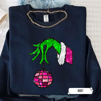 Grinch Hand Christmas Sweatshirt | Cute Holiday Crewneck for Women | Festive Winter Graphic Sweater