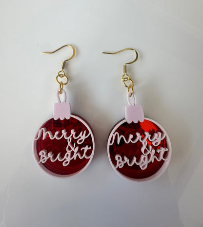 Merry & Bright Ornament Earrings – Christmas Acrylic Dangle Jewelry