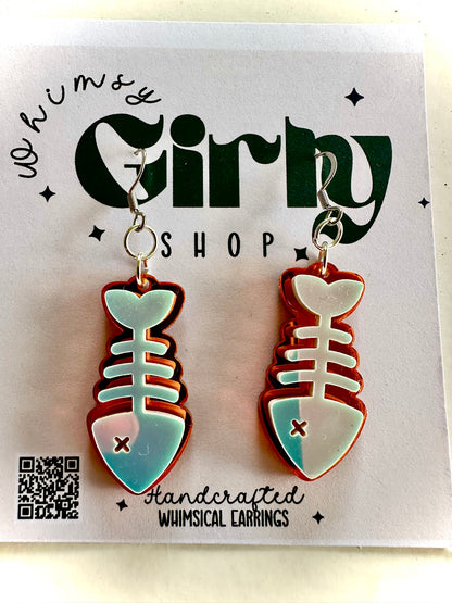 Catch of the Day Earrings – Holographic Fish Bone Dangles
