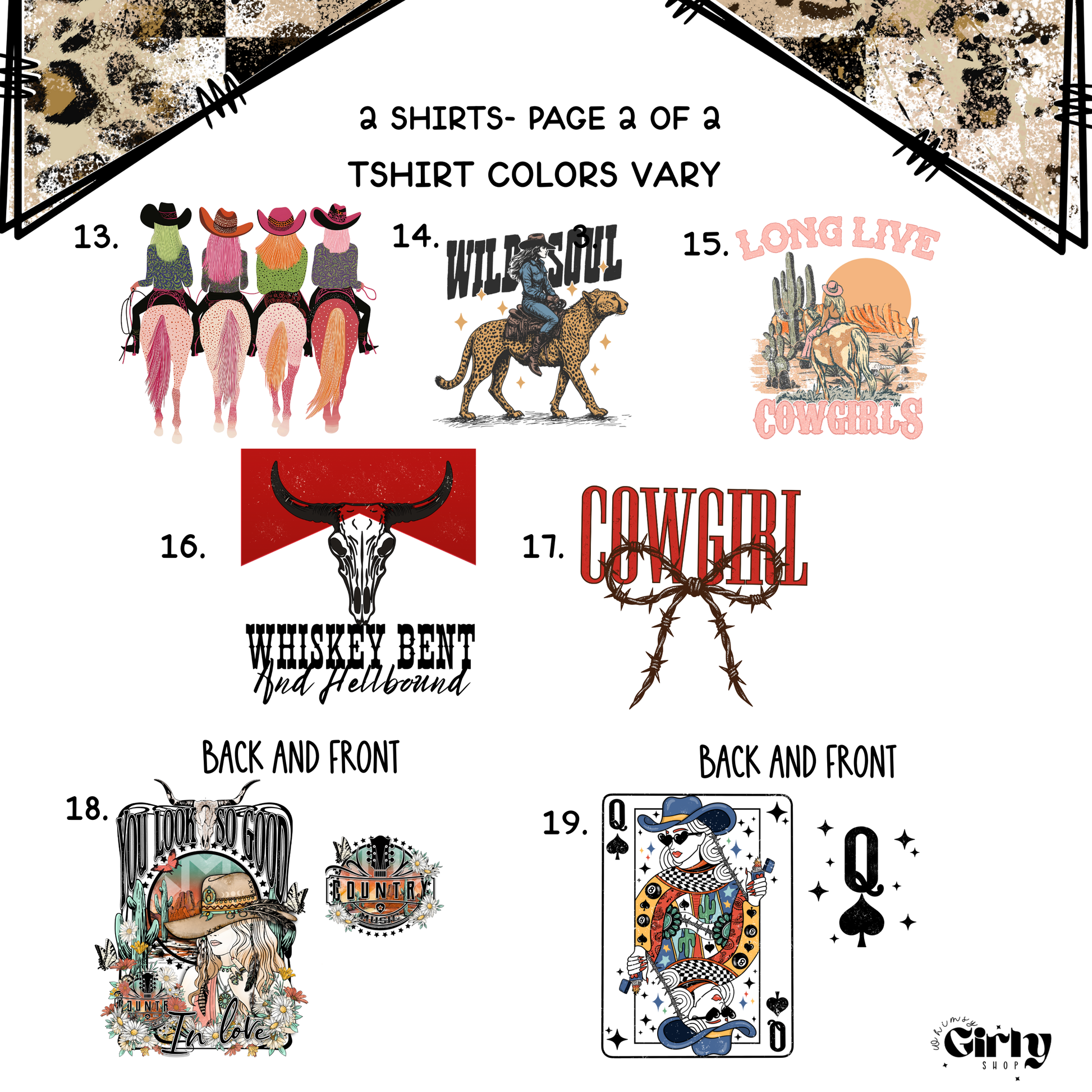 Collection of western-themed t-shirt designs on a white background