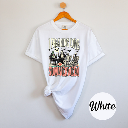 I Freaking Love Summerween Women's T-Shirt – Skeleton Halloween Beach Tee
