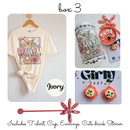 Handmade Mother’s Day Gift Box – T-Shirt, Cup, Earrings, I Love You Drink Stirrer, Card, Gift Idea
