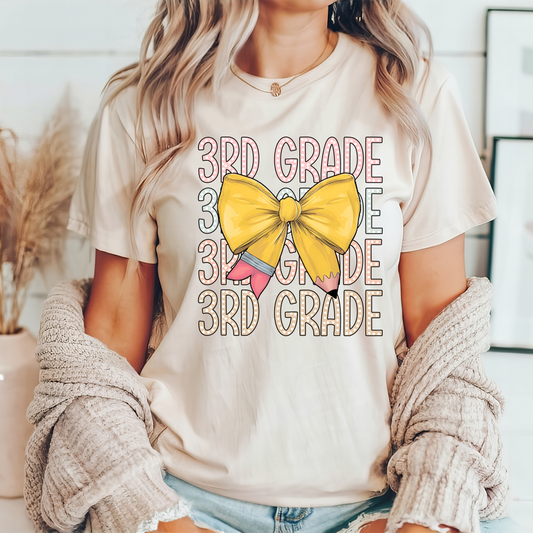 Pencil & Bow Teacher T-Shirt – Choose Your Grade (K-5)