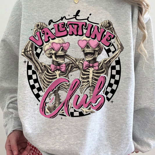 Anti Valentine Club skeleton sweatshirt with gothic Valentine graphic