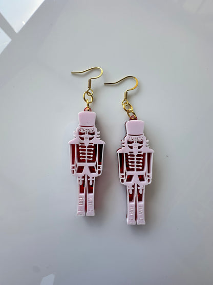 Pink Nutcracker Acrylic Dangle Earrings – Christmas Statement Jewelry