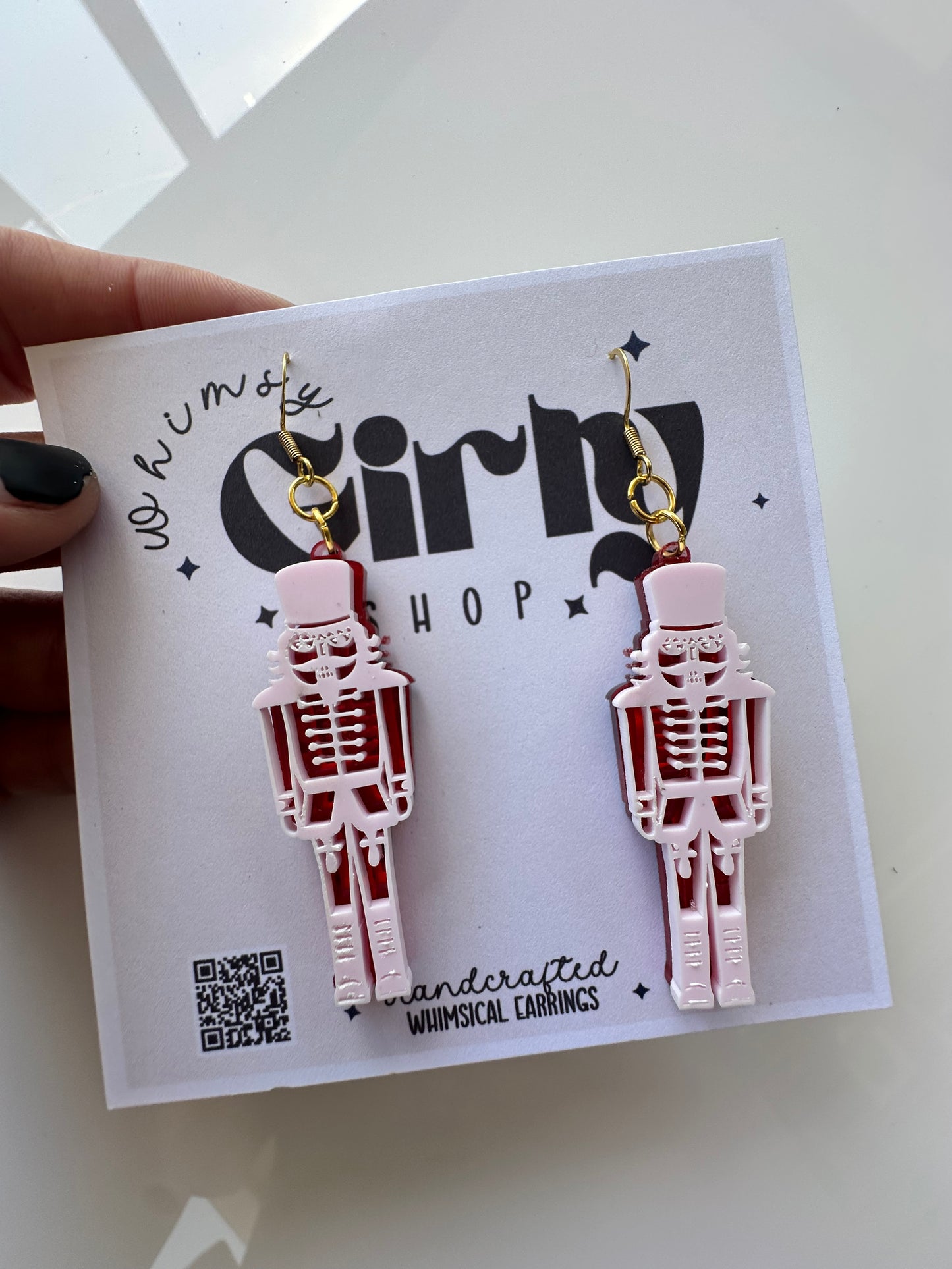 Pink Nutcracker Acrylic Dangle Earrings – Christmas Statement Jewelry