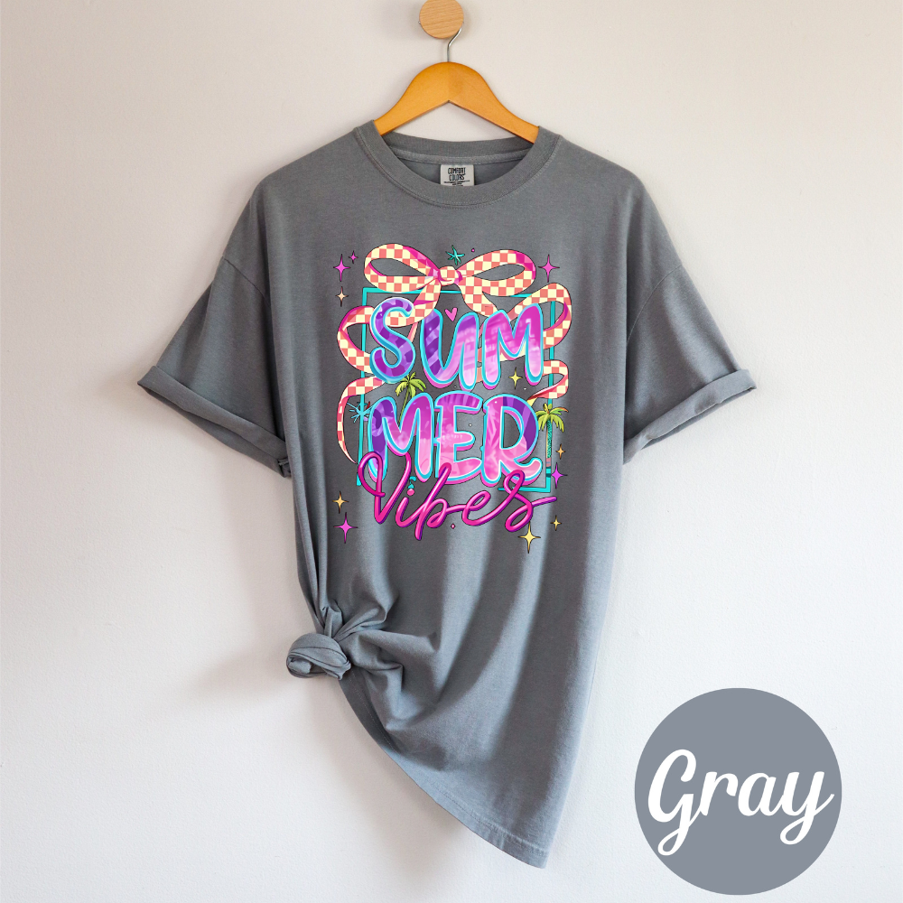 Summer Vibes with Bow Graphic – Comfort Colors Women’s T-Shirt