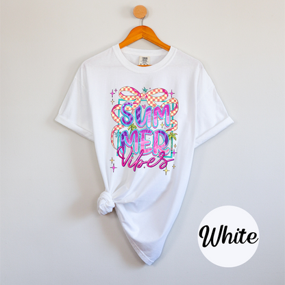 Summer Vibes with Bow Graphic – Comfort Colors Women’s T-Shirt